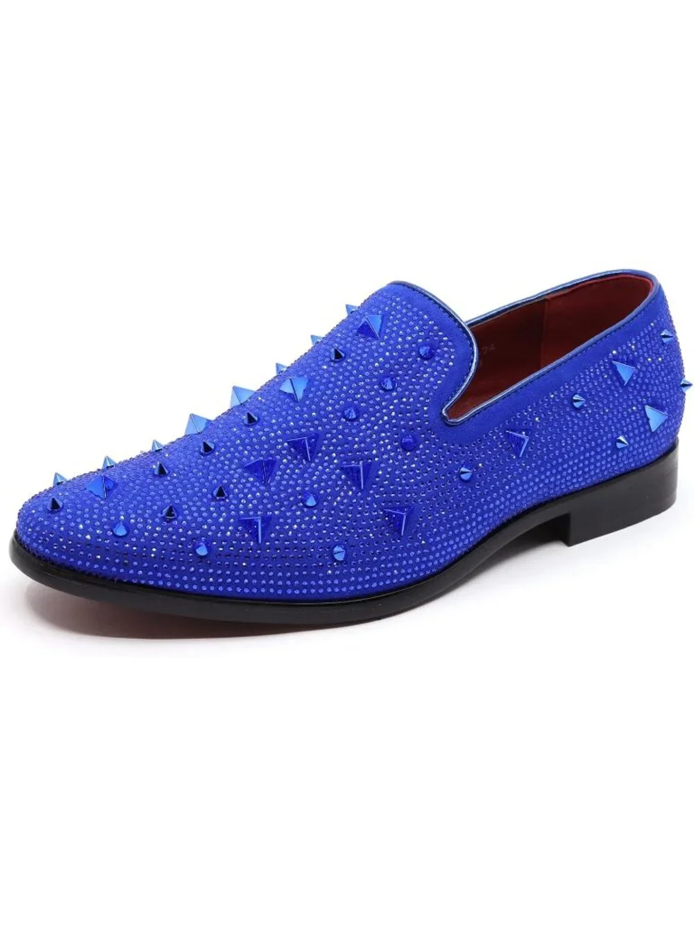 Matrocharm Men's Blue Rubber Vintage Spike Rhinestone Loafer Slip On Party Shoes